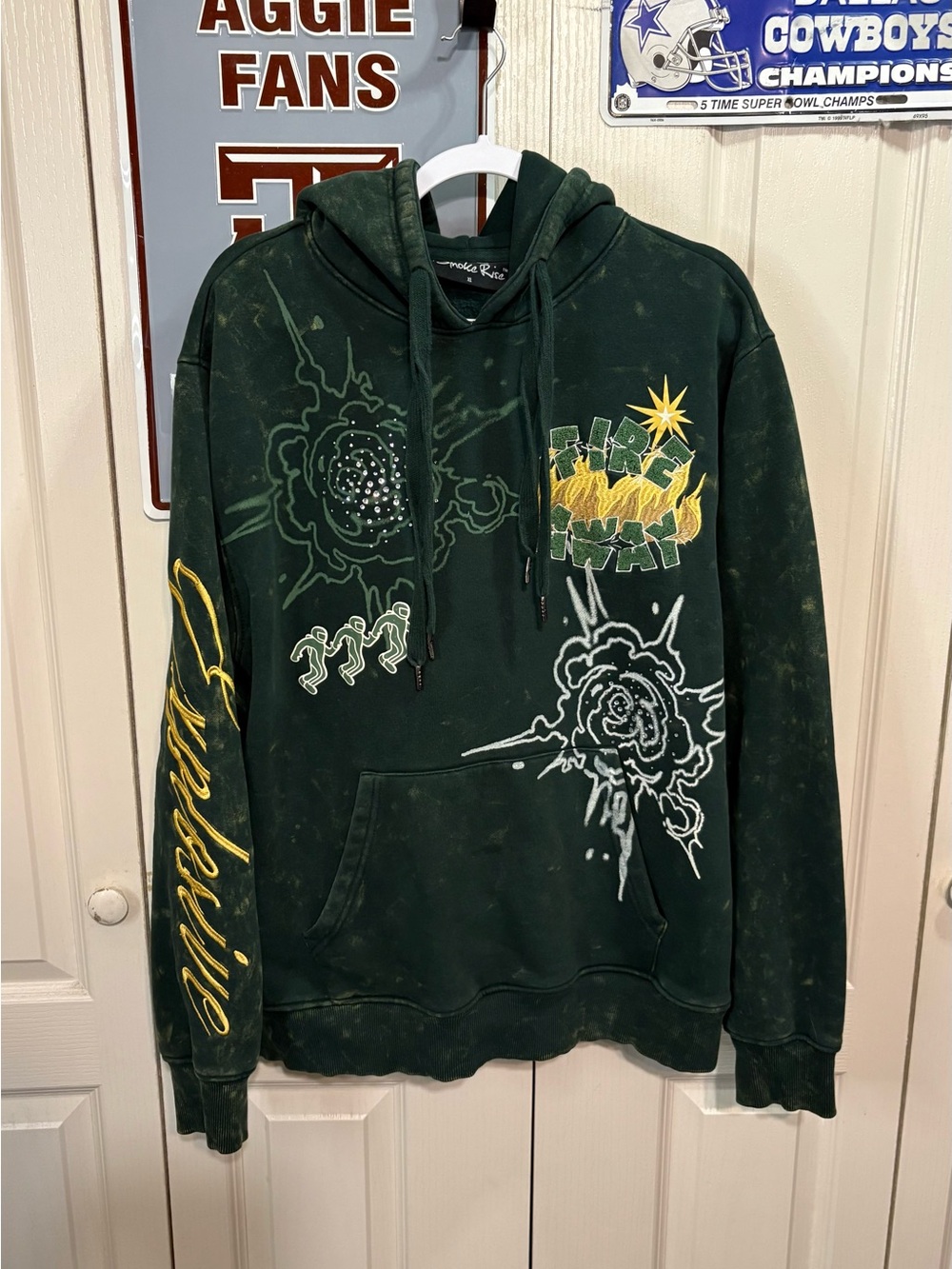 Smoke Rise Dark Green Graphic Hoodie Sweatshirt - Fire Away Design